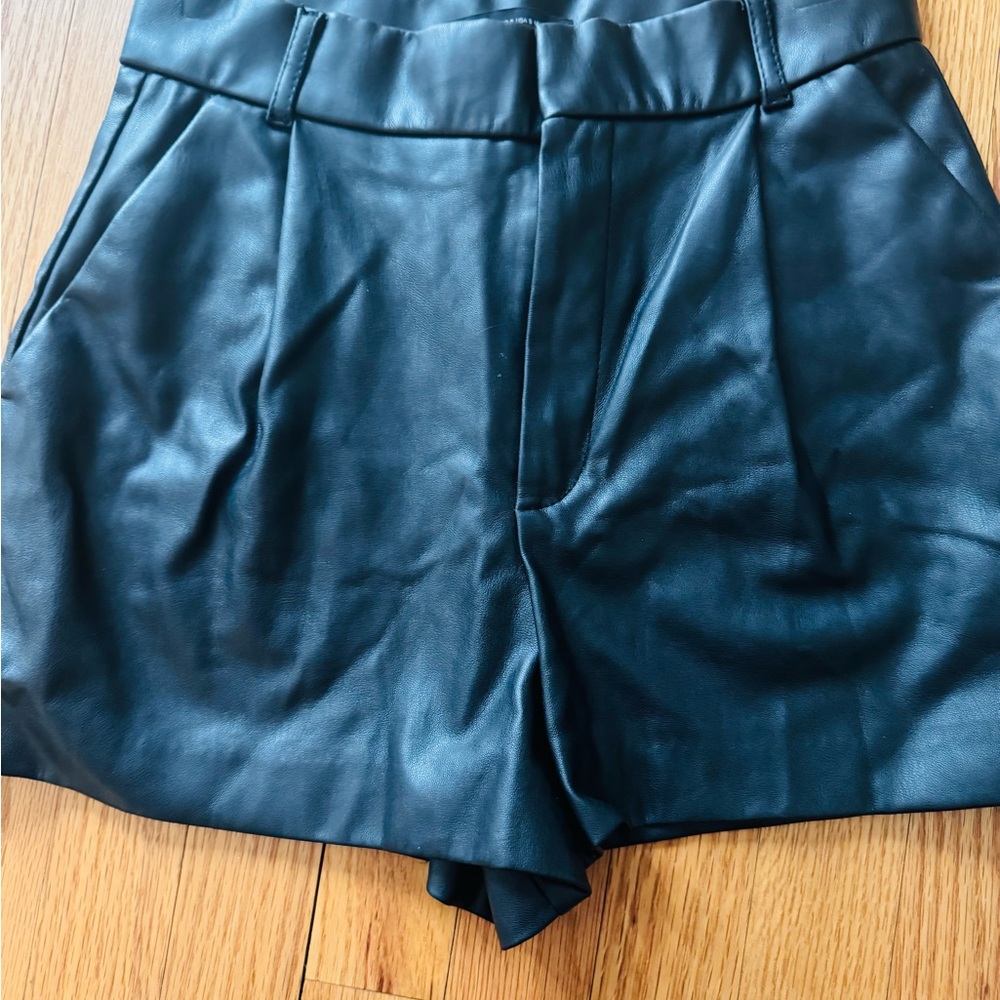 Zara Black Faux Leather High-Waist Pleated Shorts